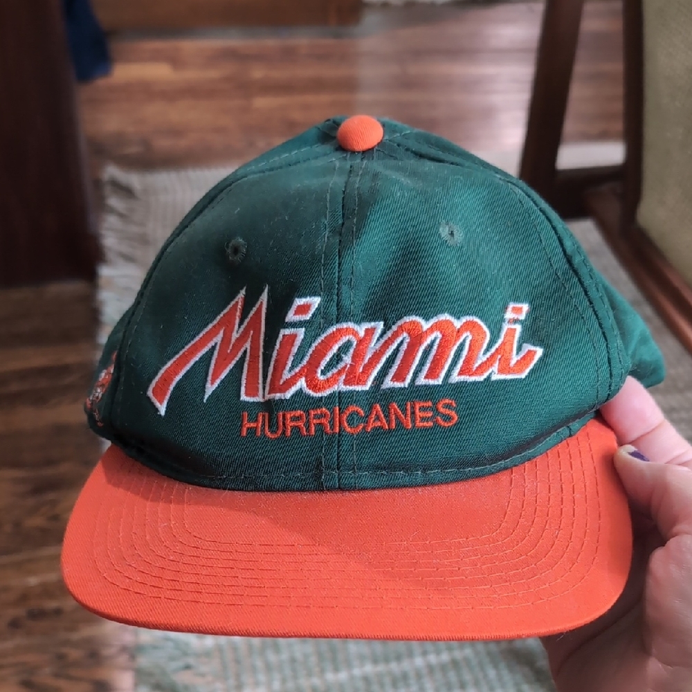 Vintage 90's Miami Hurricanes Green and Orange Cap